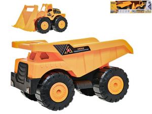 Auta stavební bagr nakladač 24cm + stavební sklápěčka 26cm volný chod v krabičce