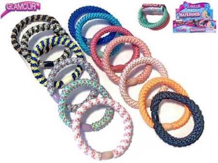 Glamour náramek/gumička do vlasů textilní 4ks na kartě