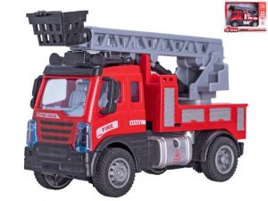 Auto hasičské 12cm zpětný chod s žebříkem v krabičce