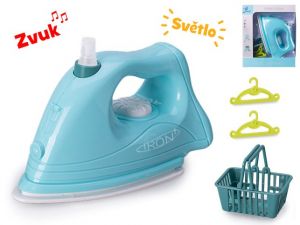 Žehlička 16cm na baterie se světlem a zvukem a doplňky v krabičce