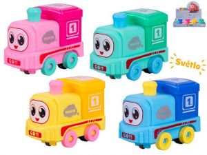 Vláček 9cm na baterie na setrvačník se světlem 4barvy