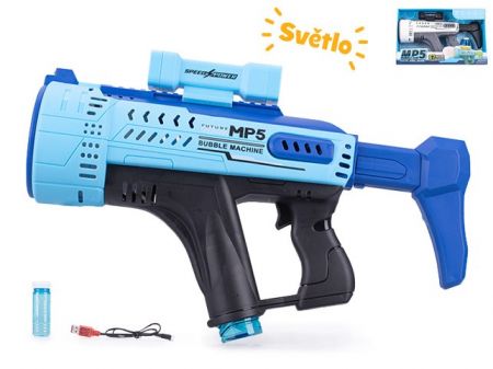 Bublifukovač pistole MP5 44cm na baterie se světlem 2barvy v krabičce
