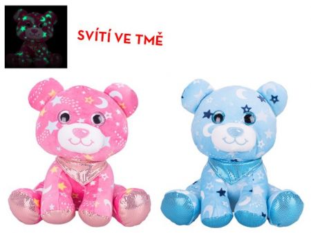 Medvídek plyšový 20cm sedící s šátkem svítící ve tmě 2barvy 0m+