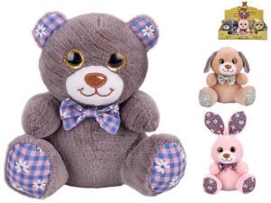 Zvířátko plyšové 15cm sedící s mašlí 3druhy 0m+