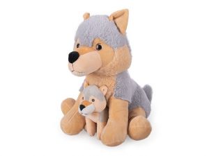 Pes husky plyšový 25cm sedící s mládětem 0m+ v sáčku