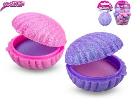 Glamour lesk na rty 7ml ve tvaru mušle 2barvy na kartě v plastové misce