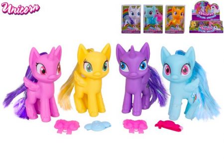 Unicorn jednorožec 9cm stojící s doplňky 6barev v krabičce