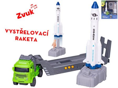 Auto nákladní 30cm na setrvačník na baterie se zvukem + raketa 16,5cm s vystřelovačem