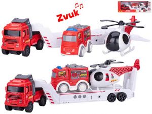 Auto nákladní 30cm na setrvačník na baterie se zvukem + vozidla hasiči 2ks v krabičce