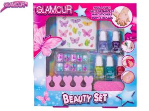 Glamour sada krásy s laky na nehty, pilníkem a nálepkami na tělo a nehty v krabičce