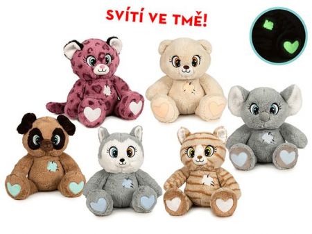 Zvířátka plyšová 25cm sedící svítící ve tmě 6druhů 0m+