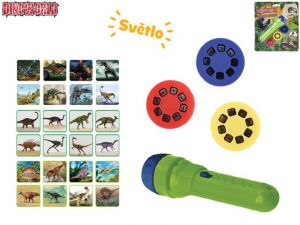 Dinoworld projektorová svítilna 11,5cm na baterie se světlem 24 obrázků na kartě