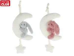 Mini Club měsíček plyšový 35cm se zajíčkem a hracím strojkem na natažení 2barvy 0m+