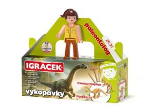 EFKOIgráček Paleontoložka - figurka s vykopávkami dinosaurů Parasaurolophuse a Diplodocuse