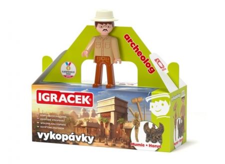EFKO Igráček Archeolog - figurka s egyptskými vykopávkami mumie a sošky boha Hora