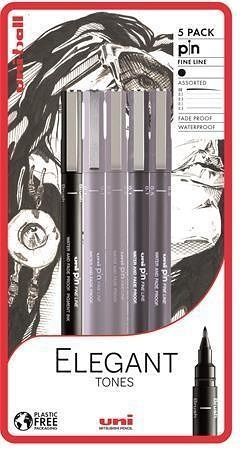Sada fixů "Elegant Tones", 3 barvy, 5 různých šířek čar, UNI PIN 2UPIN795