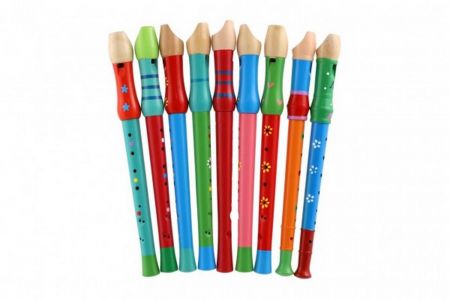 Flétna malovaná dřevo 33cm mix barev