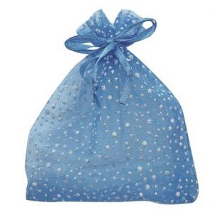 Pytlík organzový světle modrý se třpytkami 15x22 cm