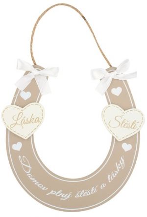 Podkova dřevěná béžová &quot;Domov plný..&quot;14x14 cm