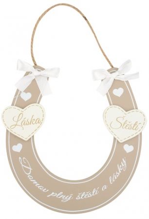 Podkova dřevěná béžová &quot;Domov plný..&quot;14x14 cm