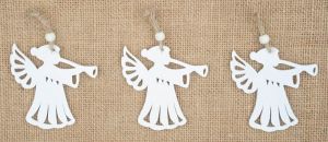 Anděl dřevěný bílý 7 cm 3ks, na zavěšení
