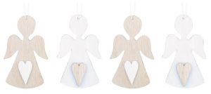 Anděl dřevěný na zavěšení 7 cm, 4 ks