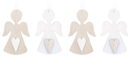 Anděl dřevěný na zavěšení 7 cm, 4 ks