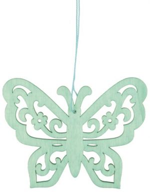 Dřevěný motýl na zavěšení 12 cm, tyrkysový