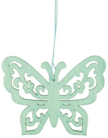 Dřevěný motýl na zavěšení 12 cm, tyrkysový