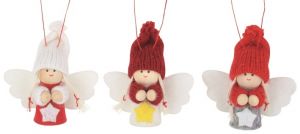 Anděl s hvězdou v pletené čepici 7,5 cm na zavěšení