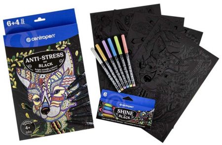 CENTROPEN Antistresové omalovánky černé sada