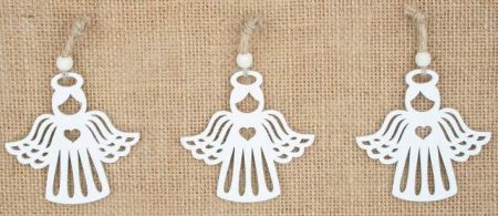Anděl dřevěný bílý 6,5 cm 3ks, na zavěšení