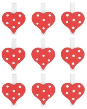 Srdíčko dřevěné na kolíčku 3 cm 9 ks červené