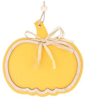 Dřevěná dýně na zavěšení žlutá 12 cm