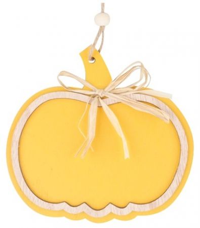 Dřevěná dýně na zavěšení žlutá 12 cm