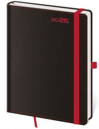 Diář denní A5 Black Red s poutkem na propisku 2026 / 20,5cm x 14,5cm / DB422-1-26