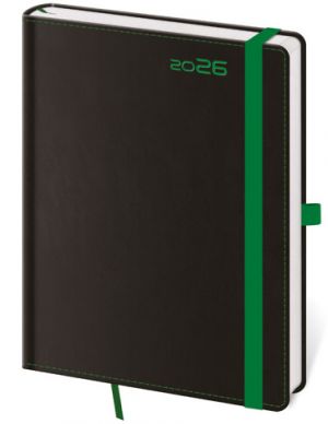 Diář denní A5 Black Green s poutkem na propisku 2026 / 20,5cm x 14,5cm / DB422-3-26