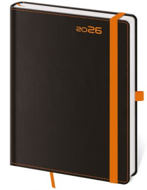 Diář denní A5 Black Orange s poutkem na propisku 2026 / 20,5cm x 14,5cm / DB422-5-26