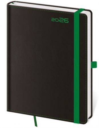 Diář týdenní A5 Black Green s poutkem na propisku 2026 / 20,5cm x 14,5cm / DB423-3-26