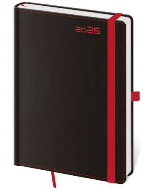 Diář týdenní B6 Black Red s poutkem na propisku 2026 / 16,5cm x 12cm / DB433-1-26