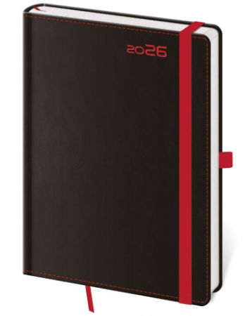 Diář týdenní B6 Black Red s poutkem na propisku 2026 / 16,5cm x 12cm / DB433-1-26