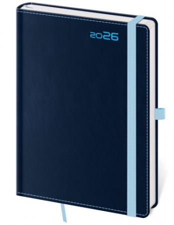Diář týdenní B6 Double Blue s poutkem na propisku 2026 / 16,5cm x 12cm / DB433-2-26
