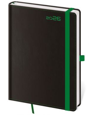 Diář týdenní B6 Black Green s poutkem na propisku 2026 / 16,5cm x 12cm / DB433-3-26