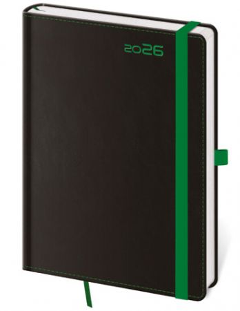 Diář týdenní B6 Black Green s poutkem na propisku 2026 / 16,5cm x 12cm / DB433-3-26