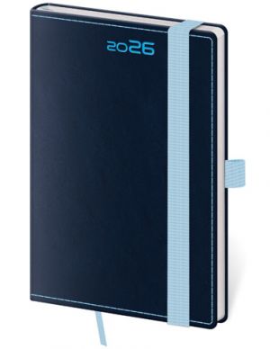 Diář týdenní kapesní Double Blue s poutkem na propisku 2026 / 14cm x 9cm / DB436-2-26