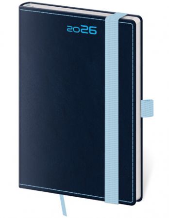 Diář týdenní kapesní Double Blue s poutkem na propisku 2026 / 14cm x 9cm / DB436-2-26
