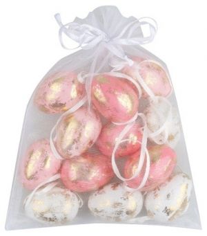 Vajíčka se zlatým zdobením 4 cm, 12 ks v organzovém pytlíku