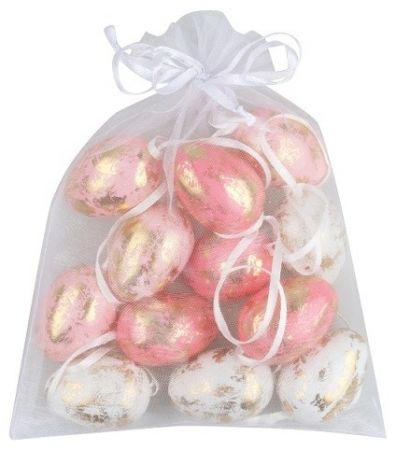Vajíčka se zlatým zdobením 4 cm, 12 ks v organzovém pytlíku