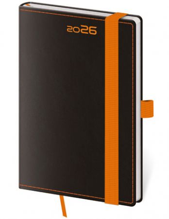 Diář týdenní kapesní Black Orange s poutkem na propisku 2026 / 14cm x 9cm / DB436-5-26