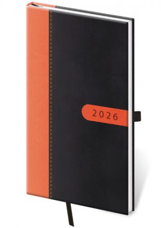 Diář týdenní kapesní Bora - černo/oranžová 2026 / 15cm x 8cm / DBO426-2-26